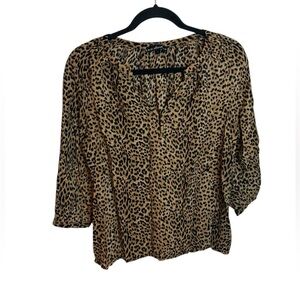 Ava Christine Animal Print Split Neck Blouse